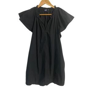 Gap flutter sleeve poplin dress women’s M black cotton blend ruffle mini casual